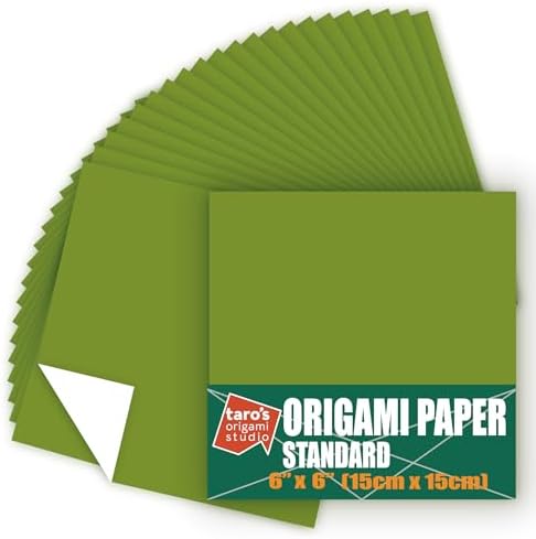 [Taro's Origami Studio] Standard 6 Inch One Sided Single Color (Green) 50 Sheets (All Same Color) Square Easy Fold Premium Japanese Paper for Beginner (Made in Japan) by TAROSORIGAMISTUDIO