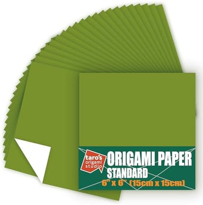 [Taro's Origami Studio] Standard 6 Inch One Sided Single Color (Green) 50 Sheets (All Same Color) Square Easy Fold Premium Japanese Paper for Beginner (Made in Japan) by TAROSORIGAMISTUDIO