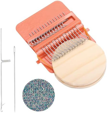 MECCANIXITY Mini Darning Loom, 14 Hooks Wood Weaving Knitting Machine with Knitting Needles for Repair Jeans Socks DIY Craft, Knit Patch Loom Weave Tool, Orange by MECCANIXITY