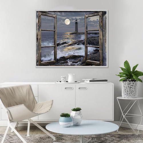 Clendo Paint by Numbers Kit for Adults- Lighthouse Adult Paint by Number Kits on Canvas for Beginners, DIY Beach Scene Acrylic Oil Number Painting Kits for Home Wall Decor 16"x 20" (Without Frame) - Image 3