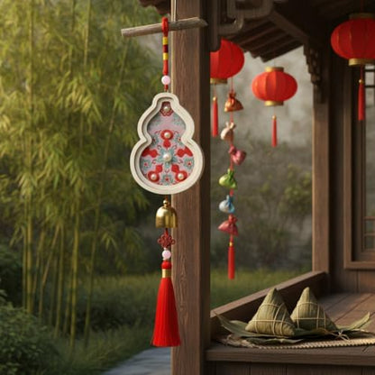 14.96 Inch Wooden Craft Kit with Red Brocade and Pearls for Assembly - Image 2