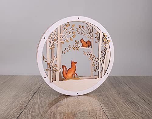 Rayher Wood Building Kit for 3D Wreath with Fox and Squirrel Design, Seasonal DIY Wood Craft Set with 9 slot-together Pieces, Diameter 30cm, natural wood, 63156505 - Image 5