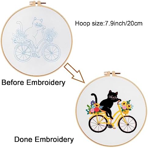 Louise Maelys Cat Bicycle Embroidery Kit for Beginners Floral DIY Craft - Image 3