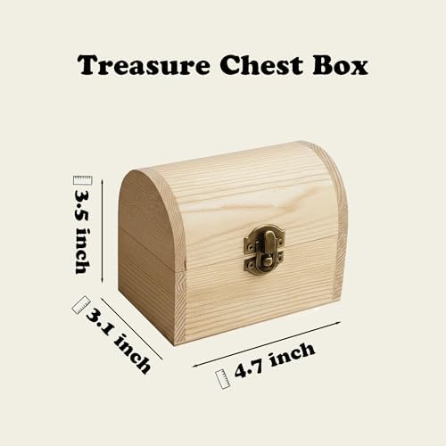 4 Pieces Unfinished Wooden Treasure Chest Box with Bronze Clasp, Pine Craft Storage Box for DIY Decoration, Small Decorative Container for Jewelry, Crafts, Keepsakes Gift Box, 4.7x3.1x3.5 Inch - Image 5