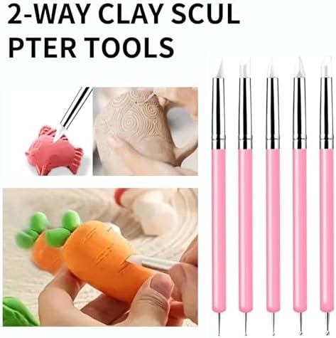 10 Pcs Silicone Clay Sculpting Tools Set, Double-Ended Dotting Tools & Silicone Brushes for Polymer Clay, Air Dry Clay, Pottery & DIY Crafting-Pink - Image 2