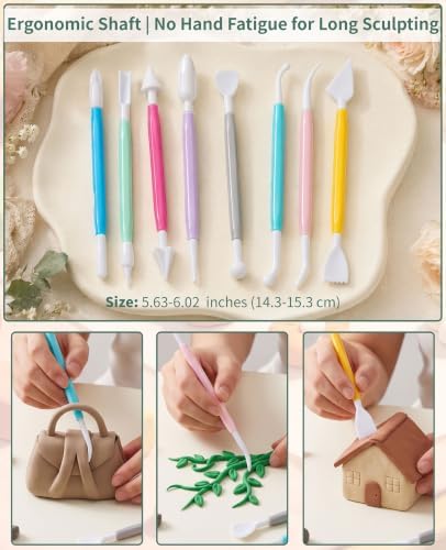 17-Piece Polymer Clay Tools Kit, Acrylic Roller Pin & Clear Square Press Board, Double-Ended Pottery Sculpting Modeling Tools with Scrapers for Beginners DIY Craft - Image 3