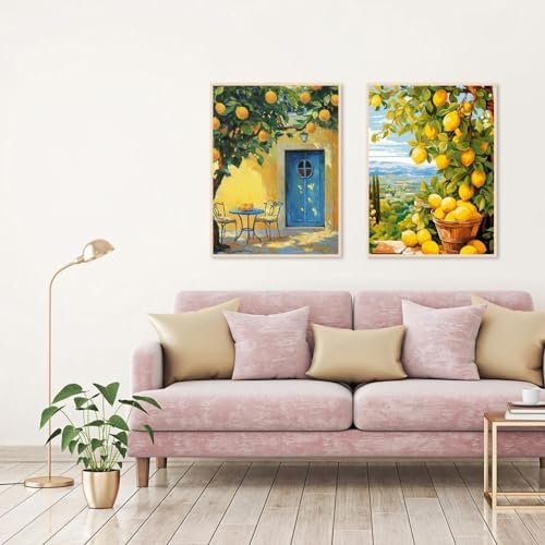 Clendo 4 Packs Summer Scene Paint by Numbers Kits for Adults, DIY Lemon Tree Adult Paint by Number Kits on Canvas, Digital Oil Number Painting for Home Decor (12x16 Inch) - Image 4