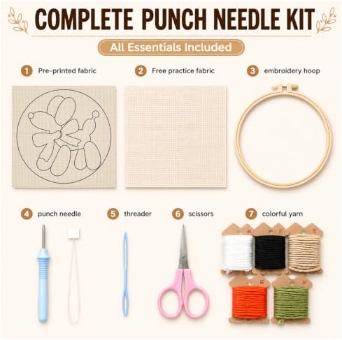 Pink Puppy Punch Needle kit for Beginners Adults, with Embroidery Hoop - Image 2