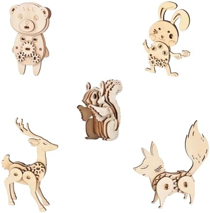 3D Wooden Puzzles for Kids Ages 8+, 5 Pack Animal Puzzles, FSC-Certified Wood, Plastic-Free, STEM Kit for Kids Teens Adults, Wood Craft Model Kit, Individually Wrapped Party Favors - Woodland Frens by SmolFrens