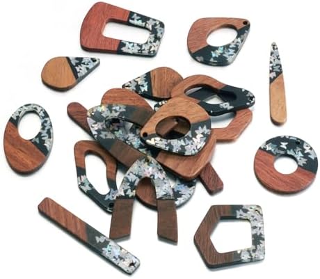 10 Pairs Wood Resin Pendants Vintage Resin Walnut Wood Charms Silver Sequins Charms Rectangle Oval Teardrop Wooden Dangle Earring Making Kit with Earring Hooks for Bohemian Jewelry - Image 7