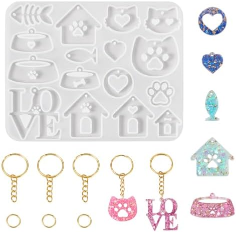 Pet Tag Silicone Mold DIY Keychain Silicone Molds Kit Pet Home Love Heart Cat Puppy Bowl Resin Casting Molds & 10Pcs Key Rings 30Pcs Jump Rings for DIY Keychain Collar Earring Jewelry Making by Spritewelry