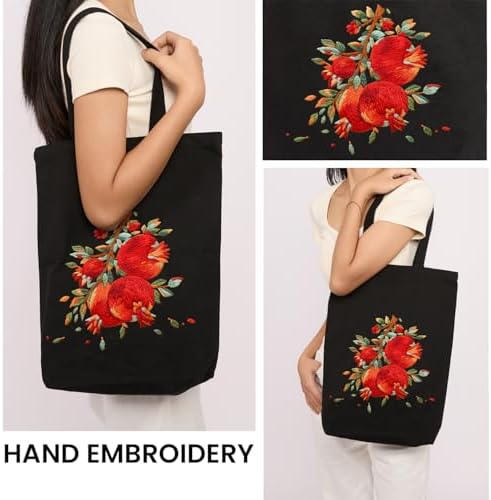 CREAWONDER Canvas Tote Bag Embroidery Kit with Pattern for Beginners, Arts and DIY Embroidery Crafts Kits for Adults, Include Instructions, Embroidery Hoops, Color Threads and Tool - Image 2