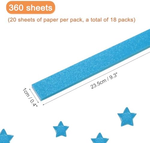 MECCANIXITY 360 Sheets Origami Paper Glitter Stars Papers Lake Blue Fold Paper for Beginner Arts Crafts Projects,0.4 x 9.3 Inch - Image 2
