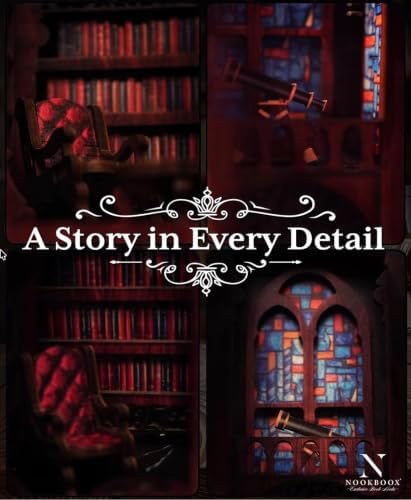 Book Nook Kit – NOOKBOOX by ROSELYZIA – DIY Miniature Dollhouse 3D Wooden Puzzle with LED Light – Bookshelf Decor Gift for Adults & Teens – Navy Blue - Image 5
