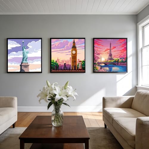Canrichshop 6 Packs Paint by Numbers Kit for Adult Framed,City Landscape DIY Paint by Number on Canvas with Wooden Easel,Acrylic Oil Famous Buildings Painting Kit Adults for Decor 8x8inch - Image 4