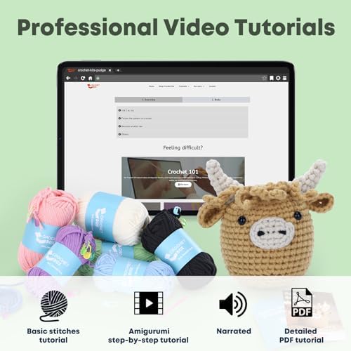 Crochet Kit for Beginners: Highland Cow Crochet Kit, Learn to Crochet, Include Easy Knitting Soft Yarn, Step-by-Step Video Tutorial, Hook, Holiday Birthday Gift for Adults and Teen(30%+ Yarn) - Image 4