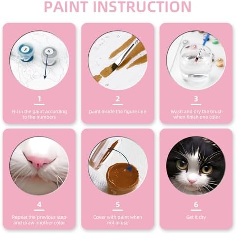 Ginkko Paint by Numbers Kit for Adults Beginner & Kids Ages 8-12 with Wooden Frame Easy Acrylic on Canvas 8x12 inch with Paints and Brushes, Cat Flower (Include Framed) - Image 4