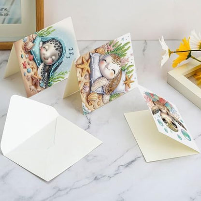 antor 6 pcs Diamond Art Painting Greeting Card Kits, Animal Cute Turtle Design Irregular Shapes Diamond Art Fine Glitter Greeting Cards with Envelopes, Clay Glue, Pen, and Bead Bag for Creative Gifts - Image 6
