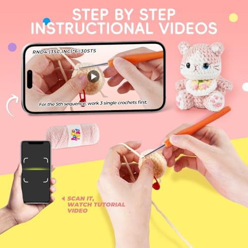 Crochet Kit for Beginners, Cute cat Animal Kits for Adults, Amigurumi Set - Image 4