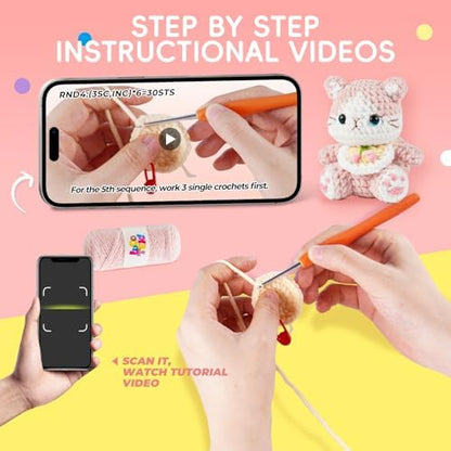 Crochet Kit for Beginners, Cute cat Animal Kits for Adults, Amigurumi Set - Image 4