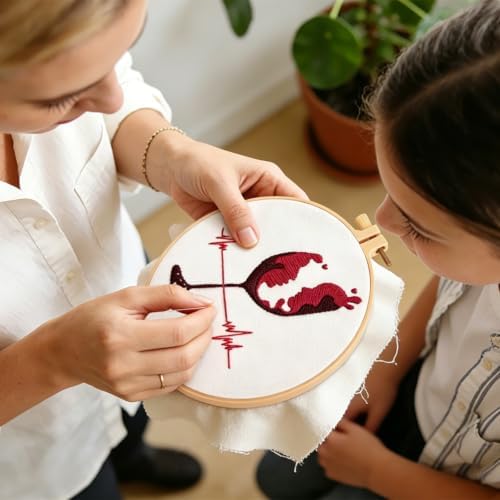 Couple Embroidery Kits for Beginners Adults, Abstract Face Embroidery Starter Kit, Hand Stamped Cross Stitch Kits for Adults Anniversary Valentine's Day Gifts, Embroidery Hoop, Thread & Video Tutorial - Image 6