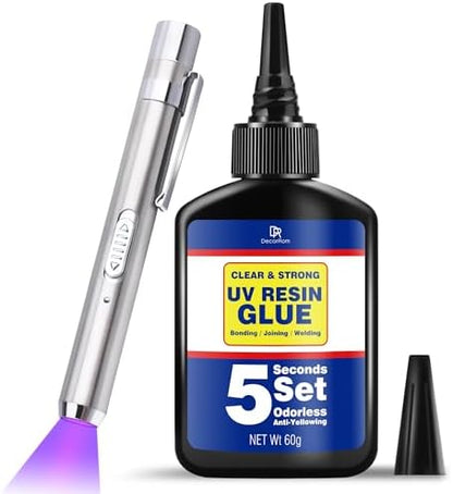 UV Resin Kit with Light, 60g UV Glue for Bonding & Curing in Seconds by DecorRom
