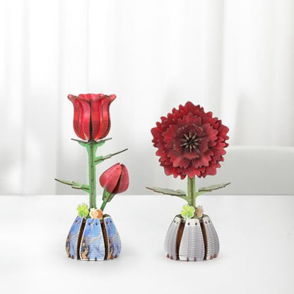 Jege 3D Flowers Wooden Puzzles for Adults, DIY Building Set with 2 Flowers, 2 Perfume Bottles & Diffuser Sticks, Creative Craft Gifts & Home Decor (Rose + China Rose) by Unknown