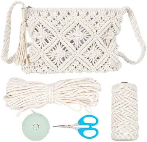 WEBEEDY Macrame Bag DIY Kit Bohemian Shoulder Bag Macrame Purse Set with Instruction for Adults Beginners, Includes Cord,Crochet Bags for Women Holiday Beach Valentine's Day Decor Gift,10.4x8inch by WEBEEDY