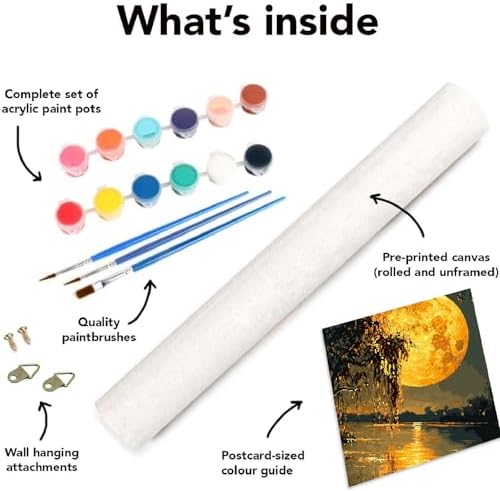 Clendo DIY Moon Paint by Numbers Kit for Adults, Landscape Adult Paint by Number Kits on Canvas Without Frame, Lake View Oil Paint by Numbers for Home Decor Gift 16” W x 20”L - Image 7