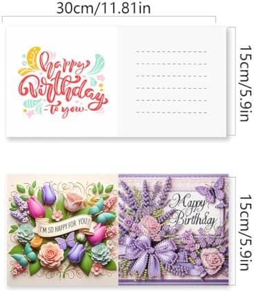 jinglinhh 6pcs Happy Birthday Rose Flowers Purple Bow Diamond Art Painting Greeting Cards with Envelopes, DIY Card Making Kits for Adults, Diamond Art Postcards Christmas Cards Craft Gifts - Image 2