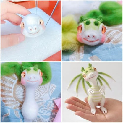 Needle Felting Kits for Beginners, Green and Pink Dragon Wool Felt Project - Image 3
