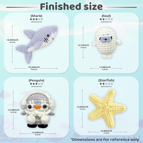 YAMAXIN Crochet Kit for Beginners – Ocean Animal Amigurumi DIY Yarn Kit with Step-by-Step Instructions, Tools & Soft Yarn – 4 Pack Crochet Kit Gift for Adults, Teens & Kids - Image 2