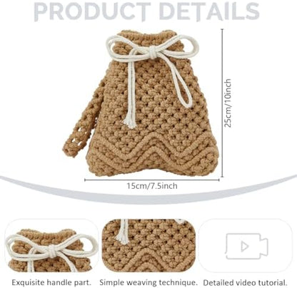 FREEBLOSS DIY Macrame Bag Kit for Beginners Khaki Boho Woen Bag with Wrist Lanyard Macrame Handbag Kit for Adults Beginners, Video Tutorial Included - Image 3