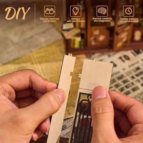 DIY Book Nook Kit, Art Book Store Miniature House Kit with Stepless Dimming - Image 4