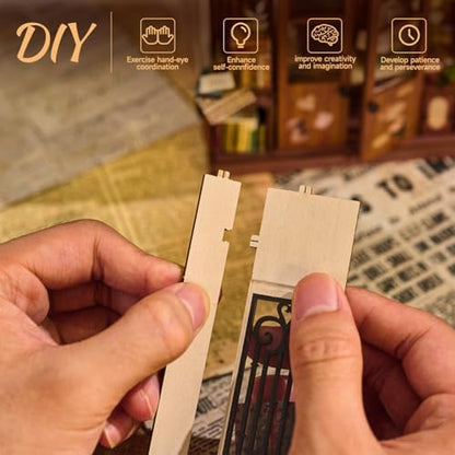 DIY Book Nook Kit, Art Book Store Miniature House Kit with Stepless Dimming - Image 4