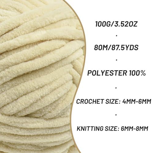 Chenille Blanket Yarn for Crocheting Size 5 Bulky Yarn Beige - Image 2