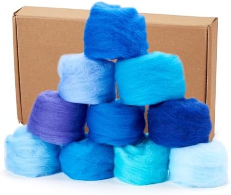 Beadthoven 10 Colors Blue Felting Wool Roving 50G Needle Felting Wool Roving Yarn Assorted Color Fiber Spinning Wool Roving for Needle Felting, DIY Hand Spinning, Wet Felting, DIY Craft by BBBeadthoven
