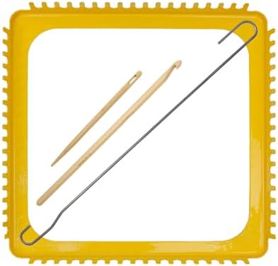 ULIONTAC Solid Metal Square Weaving Loom Tool Potholder Set (7 inch,Yellow) by Uliontac