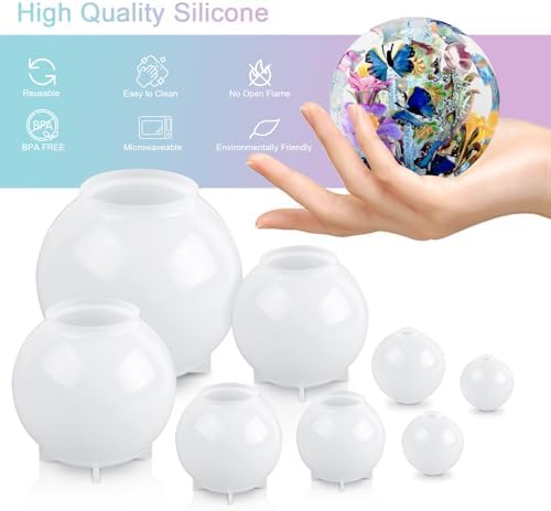 KISREL Sphere Resin Molds, 8 PCS Sphere Silicone Mold, Upgraded Epoxy Molds - Image 4