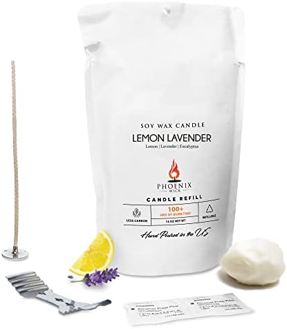 Phoenix Wick Candle Making Kit – Transform Anything Into A Candle – Candle Making Kit with Wick + 14oz Wax (Lemon Lavender Scent) by PhoenixWick