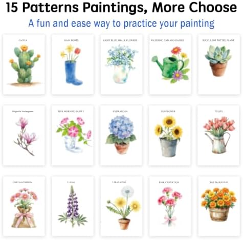 SLWBZ Watercolor Workbook Bouquets, 15 Different Patterns of Original DIY Designs, 16 Color Watercolor Paint Plates with Palette and Brush, Beginner-Friendly Watercolor Workbooks, Bouquets - Image 3