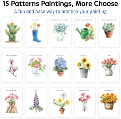 SLWBZ Watercolor Workbook Bouquets, 15 Different Patterns of Original DIY Designs, 16 Color Watercolor Paint Plates with Palette and Brush, Beginner-Friendly Watercolor Workbooks, Bouquets - Image 3