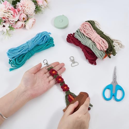 BEUNITONE 12 Sets Macrame Keychain Making Craft Kits for Adults Daisy Flower Keychains Macrame Cord Knotting Supplies Kit with Instruction Keychain Accessories DIY Kits for Beginners Adults Charms - Image 4
