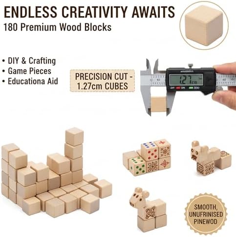 Wood Blocks for Crafting, Unfinished Wood Cubes, 1/2 Inch Natural Wooden Blocks, Pack of 180 Wood Square Blocks, Wooden Cubes for Arts and Crafts and DIY Projects - Image 3