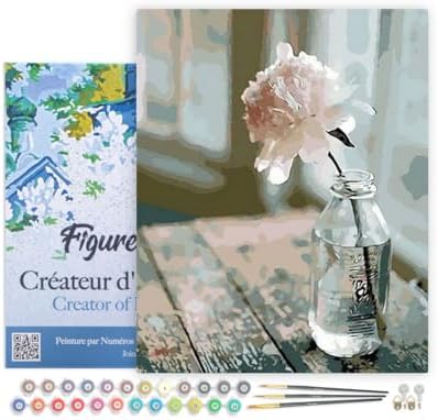 Figured'Art Paint by Numbers Kit for Adults with Frame White Flower 16"x20" - Craft Art Painting DIY Kit Canvas Already Stretched on a Wooden Frame by FiguredArt