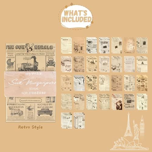 60 Sheets Junk Journal Ephemera Kit, 30 Unique Vintage Scrapbook Paper Patterns for Bullet Journal, Planner Supplies, 3x2 inch (80x50mm) Collage Material (Retro Style) - Image 2