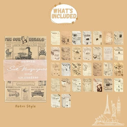 60 Sheets Junk Journal Ephemera Kit, 30 Unique Vintage Scrapbook Paper Patterns for Bullet Journal, Planner Supplies, 3x2 inch (80x50mm) Collage Material (Retro Style) - Image 2