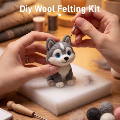FACE N FACE DIY Needle Felting Kit Cute Husky Puppy – Needle Felting Starter Kit with Fiber Roving, Needles, Felting Pad & Instructions | Felted Animal Dog Kit for Beginners Adults | DIY Craft Gift - Image 6