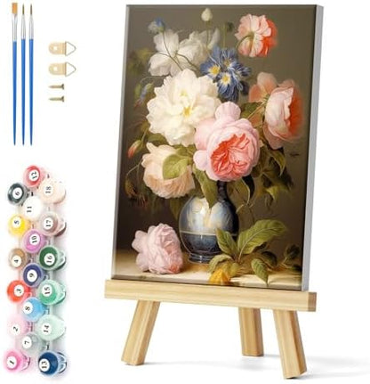Natuyalo Framed Paint by Number Kits for Adults Beginners, Flowers Easy Acrylic Adult Paint by Number Kits, Vase DIY Painting by Numbers Kits with Frame Ideal Gift 12x16 Inch by Natuyalo