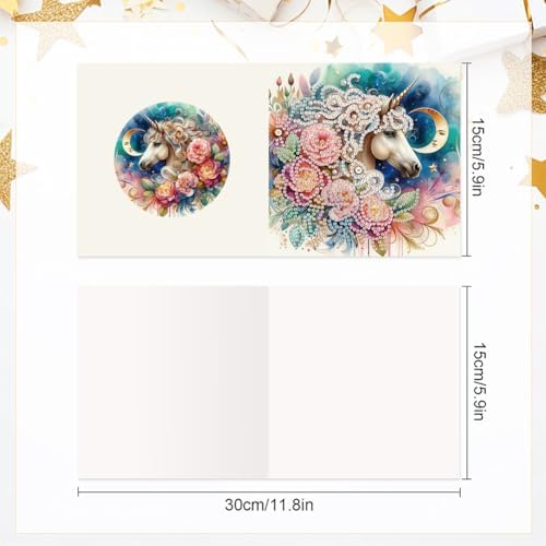 jinglinhh 6pcs Flower Horse Rose Sunflower Diamond Art Painting Greeting Cards with Envelopes, DIY Card Making Kits for Adults, Diamond Art Postcards Holiday Cards Craft Gifts - Image 2